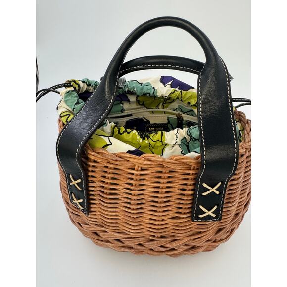 Kate Spade Wicker Basket Bag with Floral Drawstring Lining - Picture 2 of 6